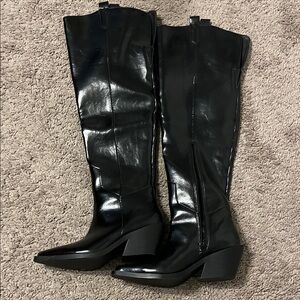 Wild Pair Shiny Black Over the Knee Boots